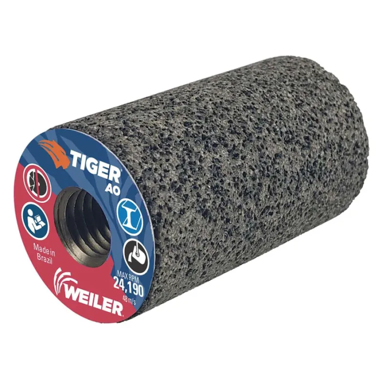 Tiger® Grinding Plug, 1-1/2 in dia x 2-1/2 in Thick x 5/8 in-11 Arbor, 24 Grit, Aluminum Oxide, Type 18, 12 EA/BX