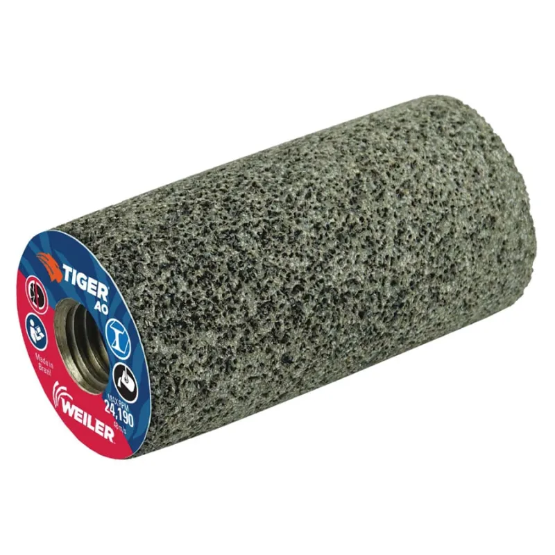 Tiger® Grinding Plug, 1-1/2 in dia x 3 in Thick x 5/8 in-11 Arbor, 24 Grit, Aluminum Oxide, Type 18, 12 EA/BX