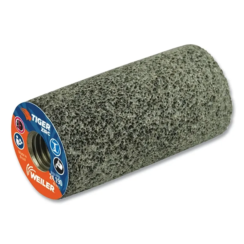 Tiger® Grinding Plug, 1-1/2 in dia x 3 in Thick x 5/8 in-11 Arbor, 20 Grit, Zirconia Alumina, Type 18, 12 EA/BX