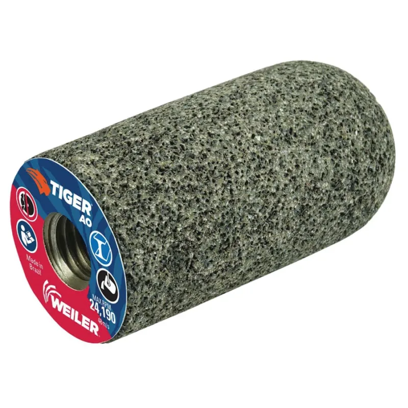 Tiger® Grinding Plug, 1-1/2 in dia x 3 in Thick x 5/8 in-11 Arbor, 24 Grit, Aluminum Oxide, Type 18R, 12 EA/BX