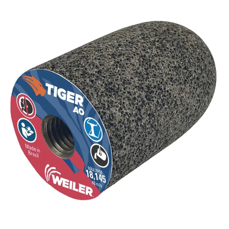 Tiger® Grinding Plug, 2 in dia x 3 in Thick x 5/8 in-11 Arbor, 24 Grit, Aluminum Oxide, Type 18R, 12 EA/BX