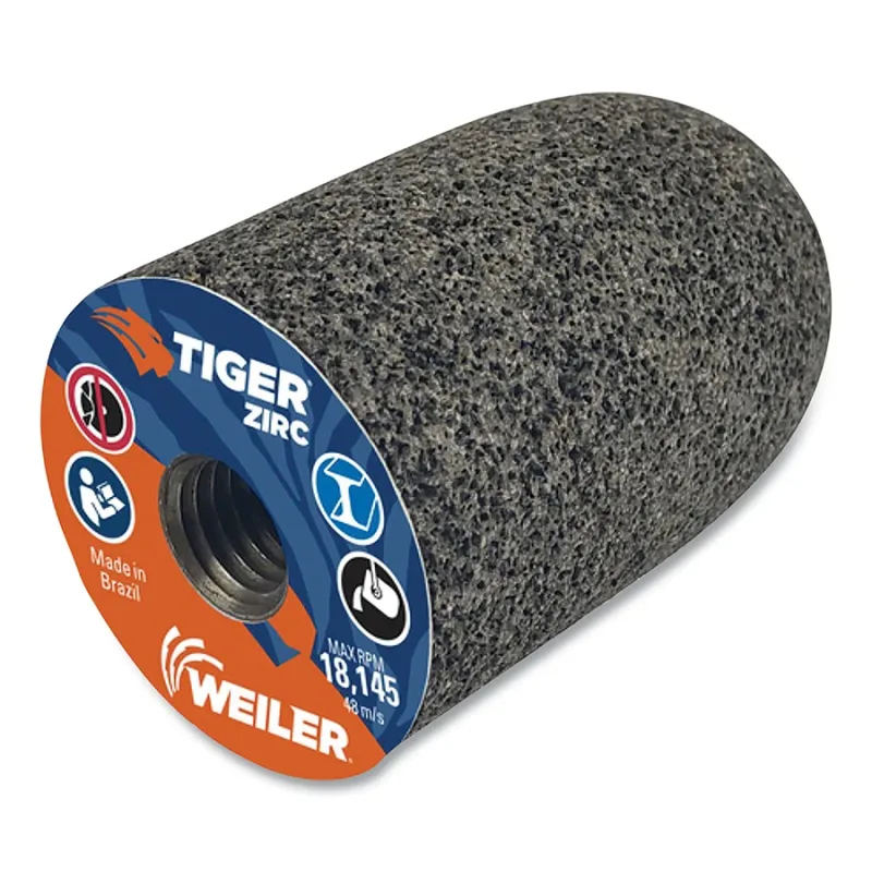 Tiger® Grinding Plug, 2 in dia x 3 in Thick x 5/8 in-11 Arbor, 20 Grit, Zirconia Alumina, Type 18R, 12 EA/BX