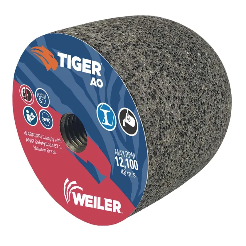 Tiger® Grinding Plug, 3 in dia x 3 in Thick x 5/8 in-11 Arbor, 24 Grit, Aluminum Oxide, Type 18R, 12 EA/BX