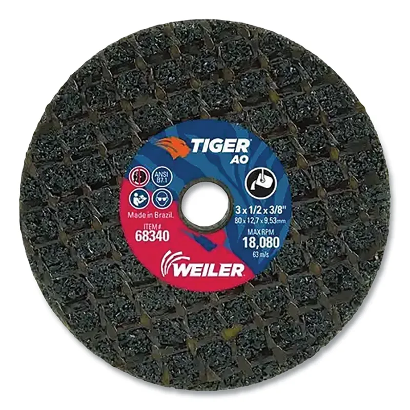 Tiger® Snagging Wheel, 3 in dia x 1/2 in Thick x 3/8 in Arbor, 14 Grit, Aluminum Oxide, Type 1, 10 EA/BX