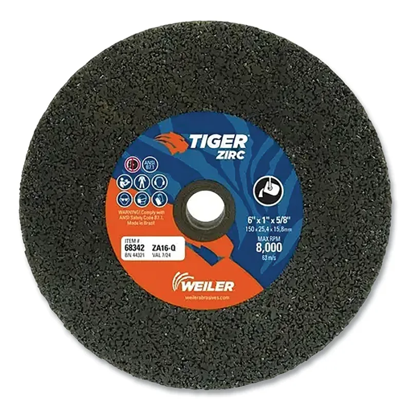 Tiger® Snagging Wheel, 6 in dia x 1 in Thick x 5/8 in Arbor, 16 Grit, Zirconia Alumina, Type 1, 5 EA/BX