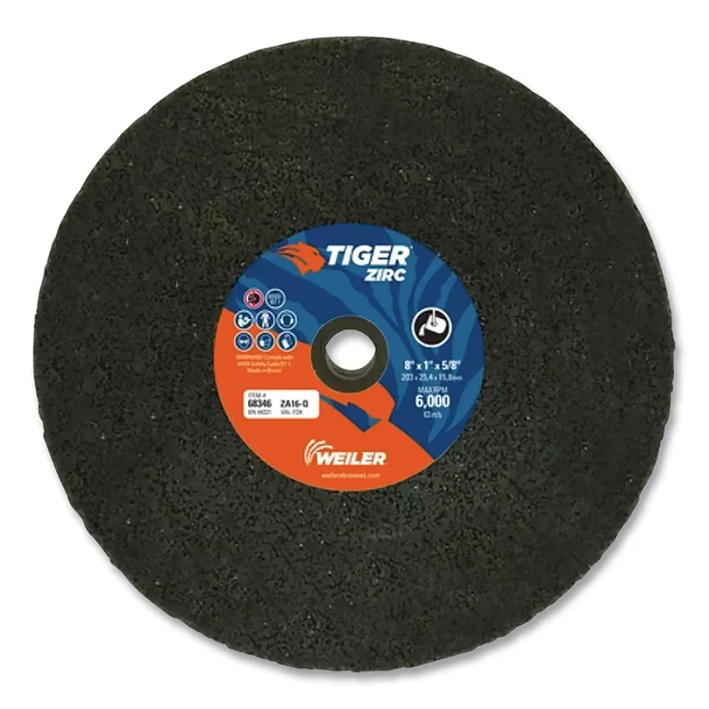 Tiger® Snagging Wheel, 8 in dia x 1 in Thick x 5/8 in Arbor, 16 Grit, Zirconia Alumina, Type 1, 5 EA/BX