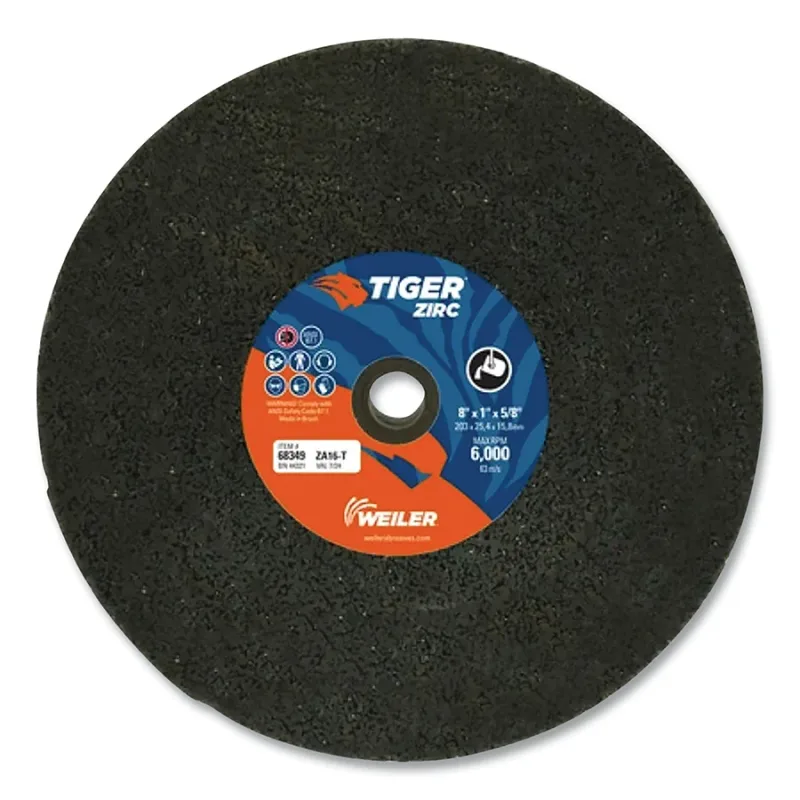 Tiger® Snagging Wheel, 8 in dia x 1 in Thick x 5/8 in Arbor, 16 Grit, Zirconia Alumina, Type 1, 5 EA/BX