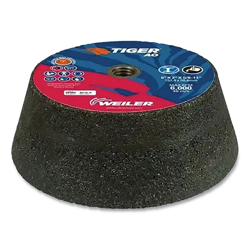 Tiger® Flaring Cup Wheel, 6 in/4-3/4 in dia x 2 in Thick x 5/8 in-11 Arbor, 1-1/2 in Rim, 16 Grit, AO, Type 11, 5 EA/BX