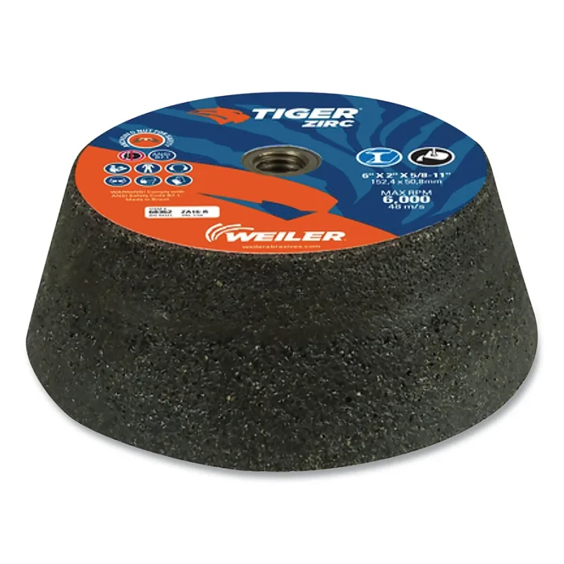 Tiger® Flaring Cup Wheel, 6 in/4-3/4 in dia x 2 in Thick x 5/8 in-11 Arbor, 1-1/2 in Rim, 16 Grit, ZTA, Type 11, 5 EA/BX