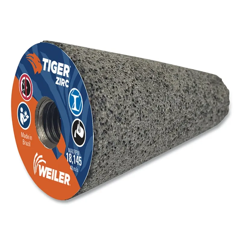 Tiger® Grinding Cone, 2 in dia x 3 in Thick x 5/8 in-11 Arbor, 20 Grit, Zirconia Alumina, Type 17, 12 EA / BX