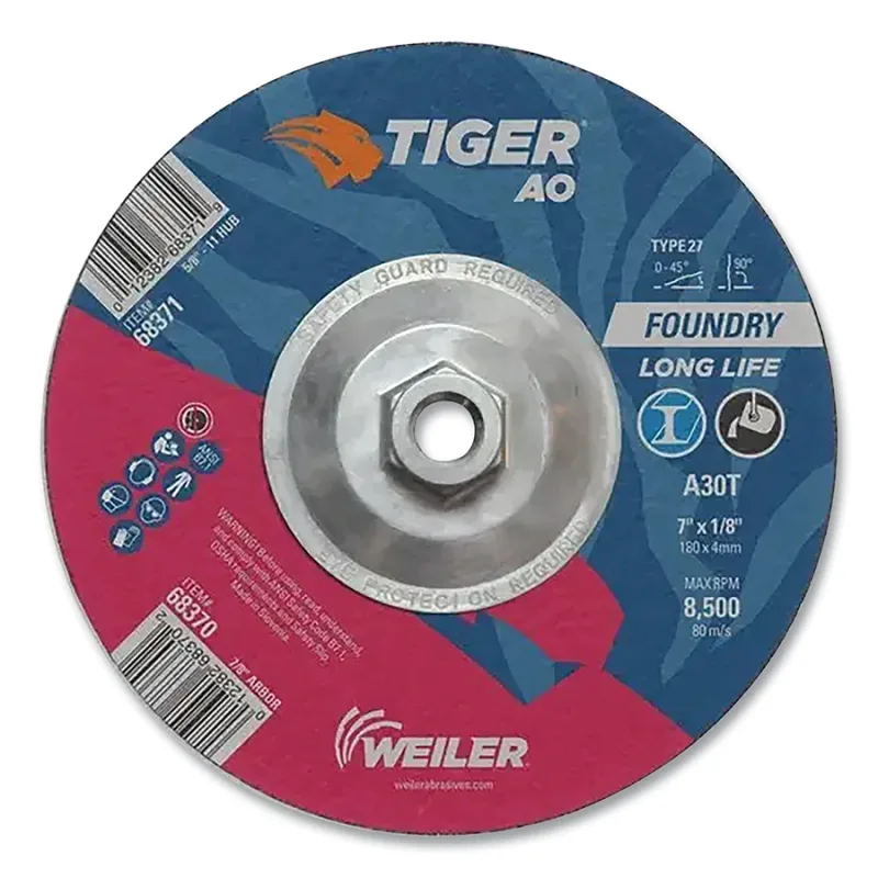 Tiger® Grinding Wheel, Combo, 7 in dia x 1/8 in Thick x 5/8 in-11 Arbor, 30 Grit, Aluminum Oxide, Type 27, 10 EA/BX