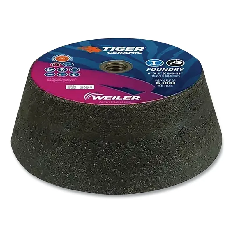 Tiger® Flaring Cup Wheel, 6 in/4-3/4 in dia x 2 in Thick x 5/8 in-11 Arbor, 1-1/2 in Rim, 16 Grit, Cer, Type 11, 5 EA/BX