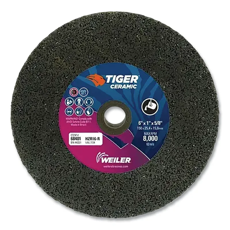 Tiger® Snagging Wheel, 6 in dia x 1 in Thick x 5/8 in Arbor, 16 Grit, Zirconia Alumina, Type 1, 5 EA/BX