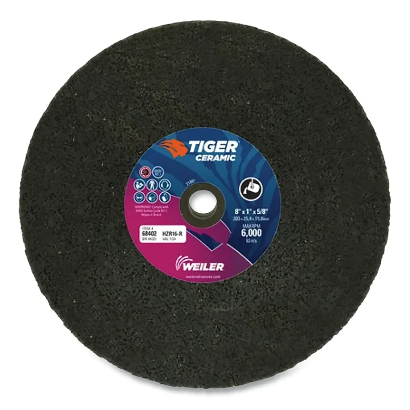 Tiger® Snagging Wheel, 8 in dia x 1 in Thick x 5/8 in Arbor, 16 Grit, Zirconia Alumina, Type 1, 5 EA/BX