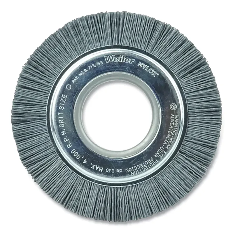 Nylox® Crimped-Filament Wheel Brush, 8 in D x 1 in W, 3,600 rpm