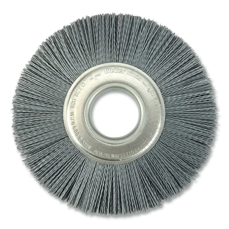 Nylox® Crimped-Filament Wheel Brush, 8 in D x 1 in W, .040 Bristle, 4,000 rpm