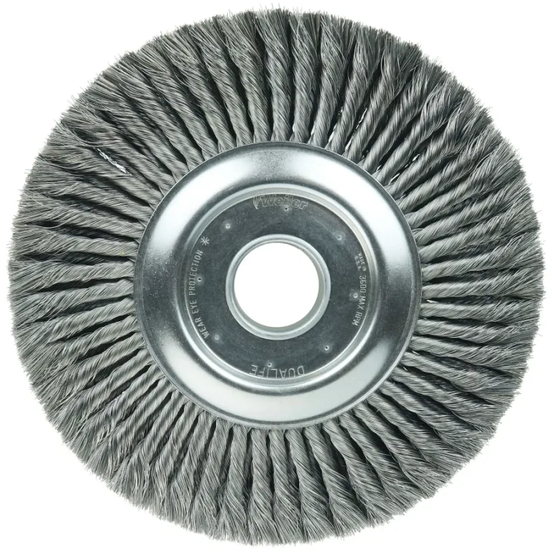Standard Twist Wire Descaling Wheel, 12 in dia x 2 in W Face, 0.014 in Steel Wire, 3600 RPM