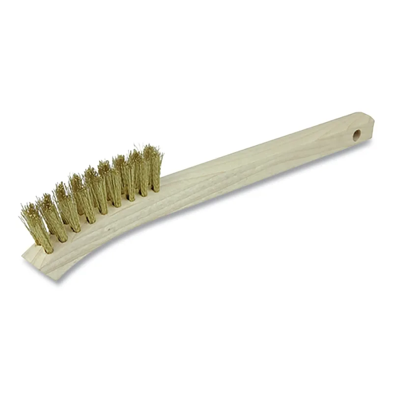 Small Hand Scratch Brushes, 8-3/4 in L, 2 X 9 Rows, Brass Wire, Curved Wood Handle