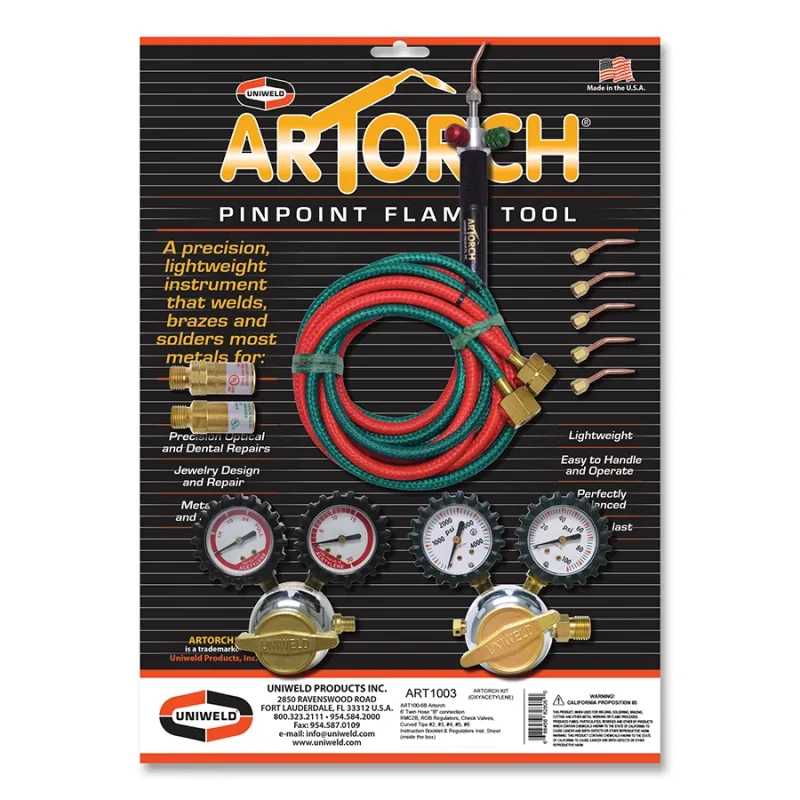 ArTorch® Pinpoint Flame Tool Kit, Acetylene, Incl 6-ft Twin Hose w/B Fittings, (2) Check Valves, (2) Reg, (5) Tips