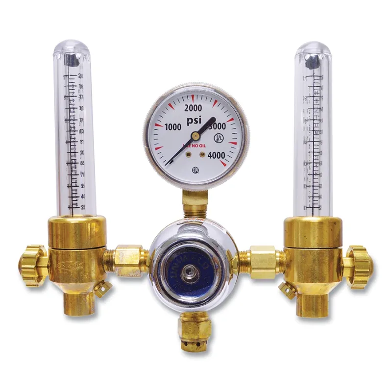 DEF Series Dual Flowmeter Flowgauge Regulator, Argon and Helium, CGA 580, 5/8 in-18 RH Outlet Connection