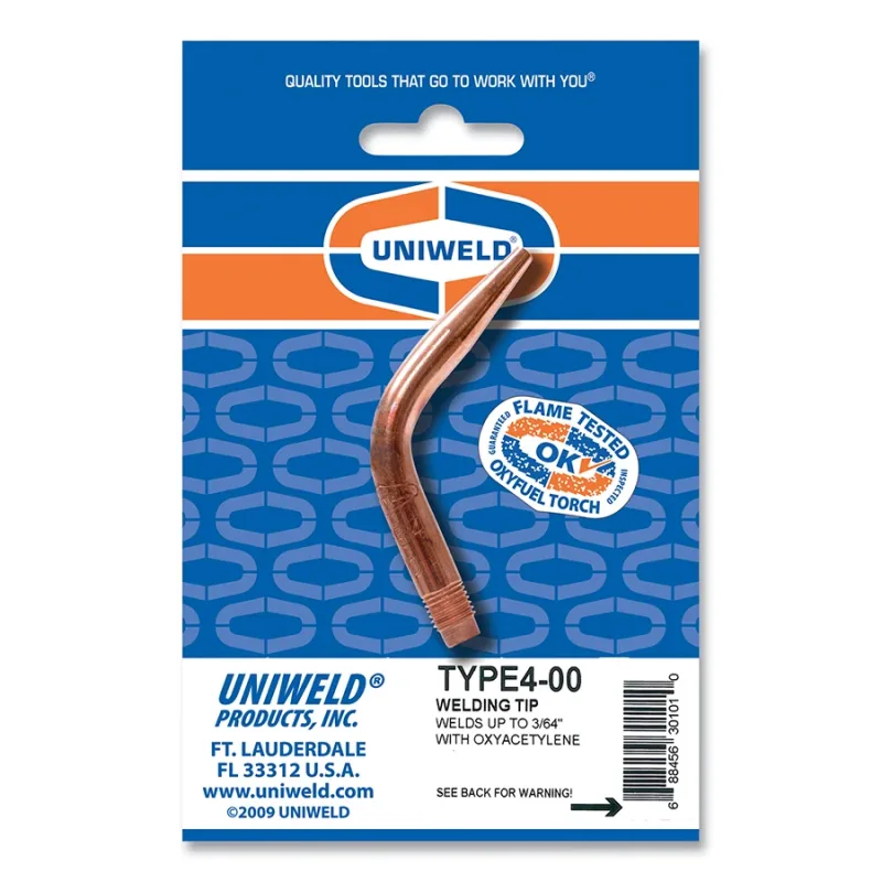 V-Style Welding Tip- Type 4, Tip Size 00, Oxygen PSIG 5/Acetylene PSIG 5