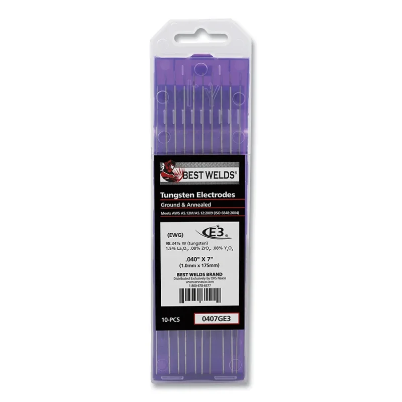 E3 Tungsten Electrode, 0.040 in dia x 7 in L, 10 PK