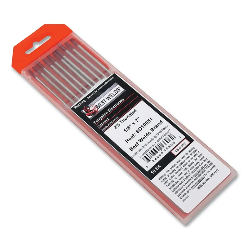 2% Thoriated Tungsten Electrode, 1/8 in x 7 in, 10 PK