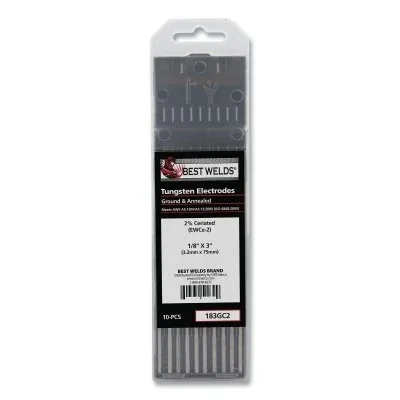 2% Ceriated Ground Tungsten Electrode, 1/8 in x 3 in, 10 PK