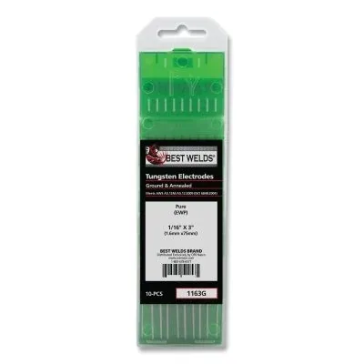 Pure Ground Tungsten Electrode, 1/16 in x 3 in, 10 PK