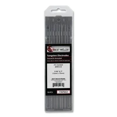 2% Ceriated Ground Tungsten Electrode, 1/16 in x 7 in, 10 PK