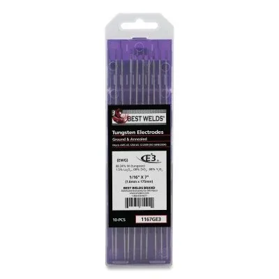 E3 Tungsten Electrode, 1/16 in dia x 7 in L, 10 PK