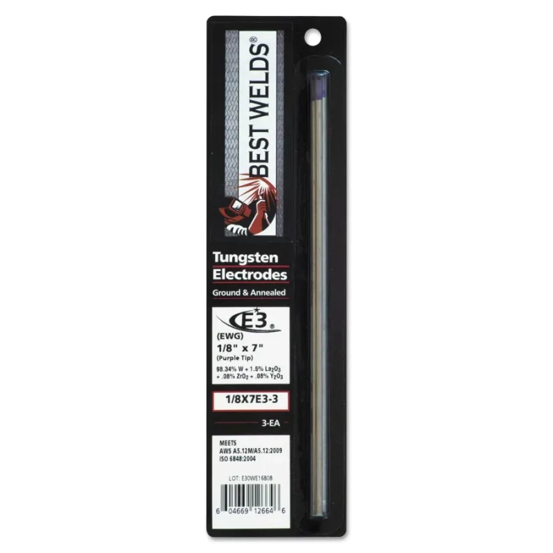 E3 Tungsten Electrode, 1/8 in dia x 7 in L, 3 PK
