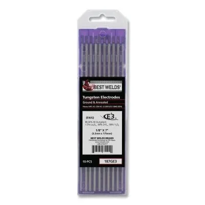 E3 Tungsten Electrode, 1/8 in dia x 7 in L, 10 PK