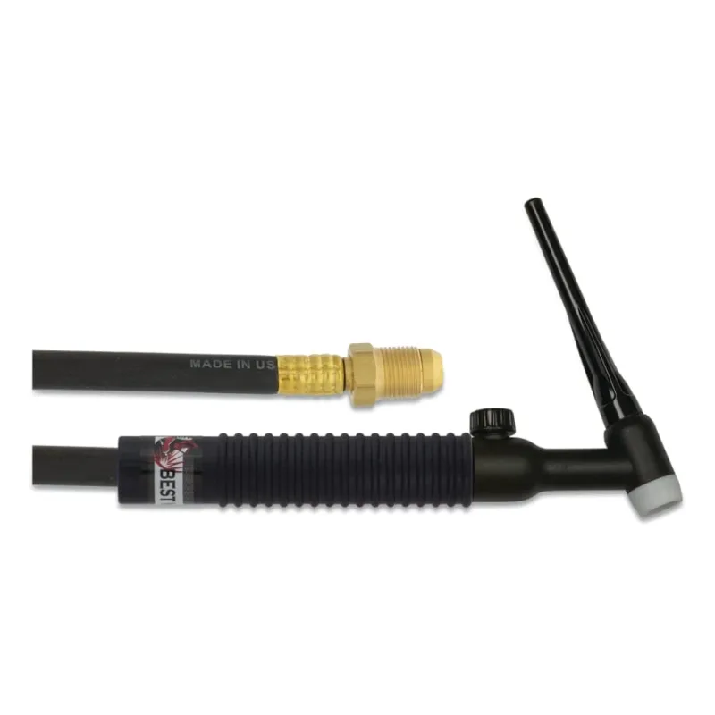 26V TIG Torch Package, Air Cooled, 200 A, Rigid Head with Valve, 12.5 ft Cable, Rubber