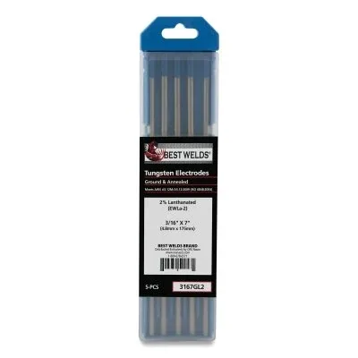 2% Lanthanated Tungsten Electrode, 3/16 in x 7 in, 5 PK