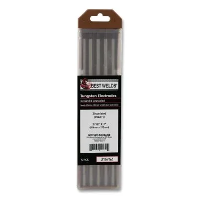 Zirconiated Ground Tungsten Electrode, 3/16 in dia x 7 in L, 5 PK