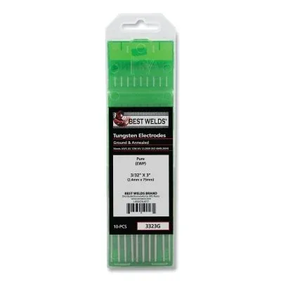 Pure Ground Tungsten Electrode, 3/32 in x 3 in, 10 PK