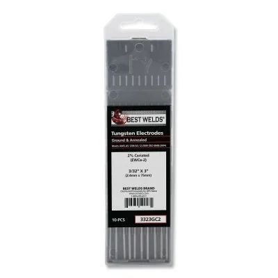 2% Ceriated Ground Tungsten Electrode, 3/32 in x 3 in, 10 PK