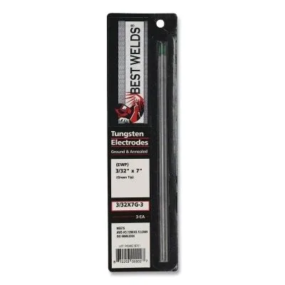 Pure Ground Tungsten Electrode, 3/32 in x 7 in, 3 PK