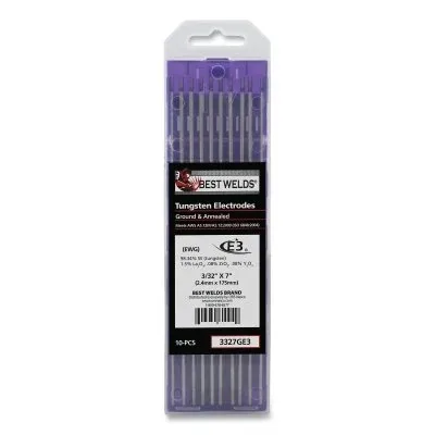 E3 Tungsten Electrode, 3/32 in dia x 7 in L, 10 PK