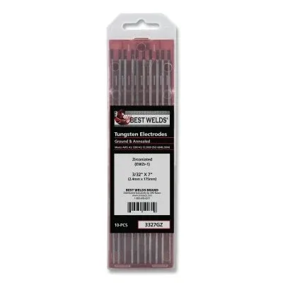 Zirconiated Ground Tungsten Electrode, 3/32 in dia x 7 in L, 10 PK