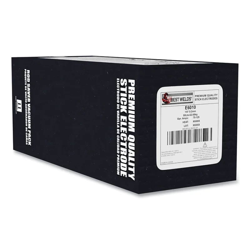 Mild Steel Electrode, 6010 Alloy, Carbon Steel, 1/8 in dia, 14 in L, 50 LB/BX, DC Only, Vacuum Pack