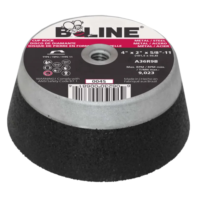 Cup Wheel, 4 in dia, 2 in thick, 5/8 in to 11 in arbor, 36 grit