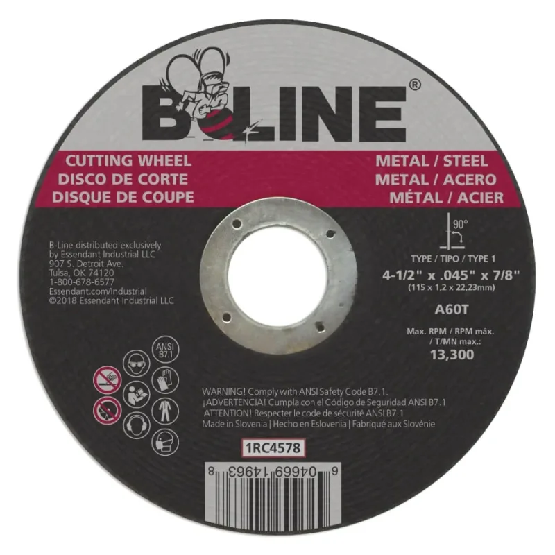 Angle Grinder Cutting Wheel, 4-1/2 in dia, 0.045 in Thick, 7/8 in Arbor, 60 Grit, Aluminum Oxide