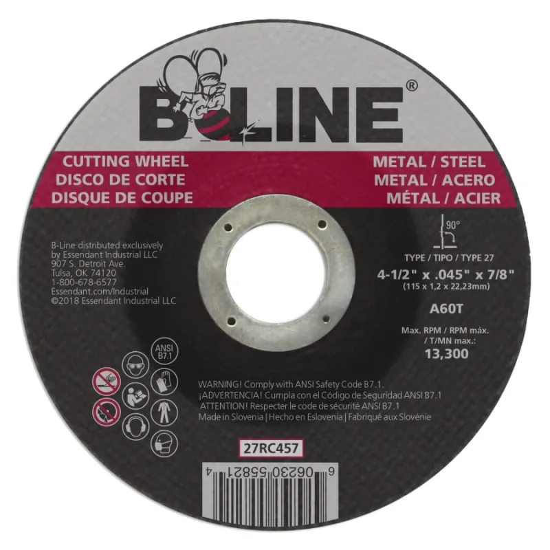 Depressed Center Cutting Wheel, 4-1/2 in dia, 0.045 in Thick, 7/8 in Arbor, 60 Grit, Aluminum Oxide