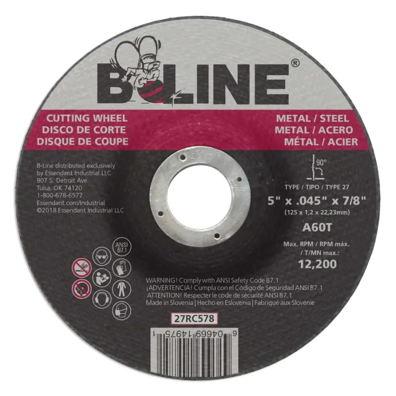 Depressed Ctr Cutting Wheel, 5 in dia, 0.045 in Thick, 7/8 in Arbor, 60 Grit