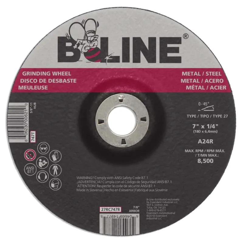 Depressed Center Grinding Wheel, 7 in dia, 1/4 in Thick, 7/8 in Arbor, 24 Grit
