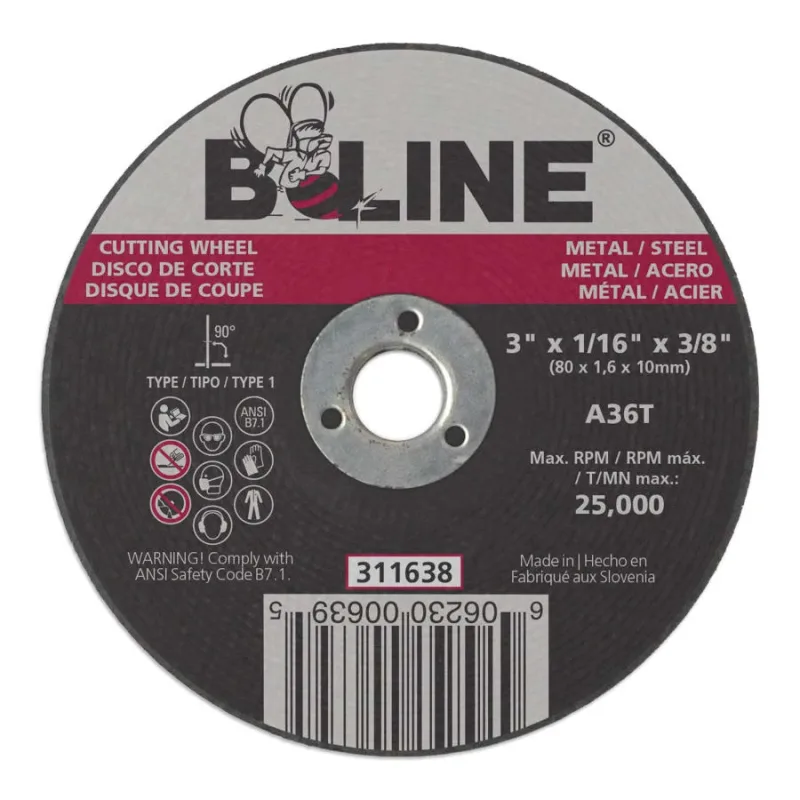 Die Grinder Cut-Off Wheel, 3 in dia, 1/16 in Thick, 3/8 in Arbor, 36 Grit, Aluminum Oxide