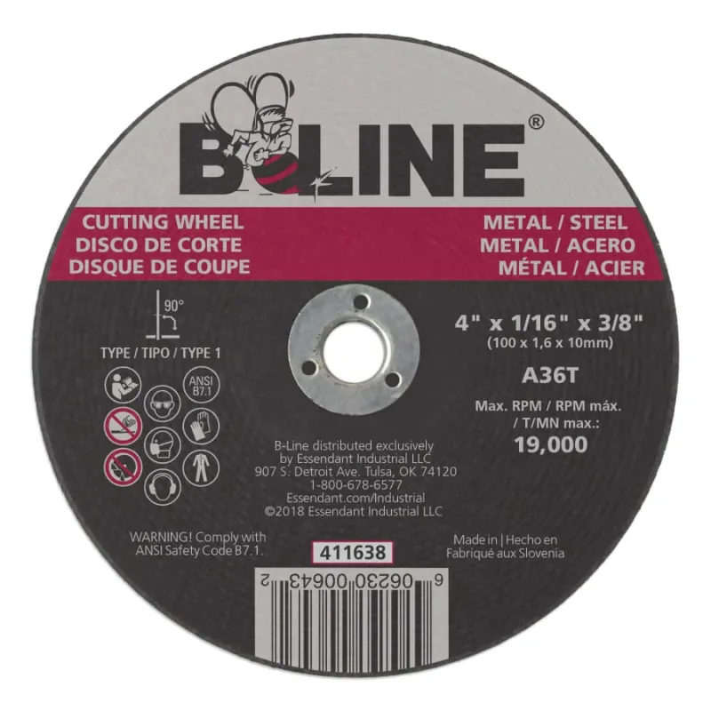 Die Grinder Cut-Off Wheel, 4 in dia, 1/16 in Thick, 3/8 in Arbor, 36 Grit, Aluminum Oxide