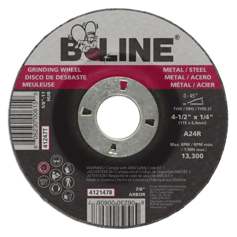Depressed Center Grinding Wheel, 4-1/2 in dia, 1/4 in Thick, 7/8 in Arbor, 24 Grit
